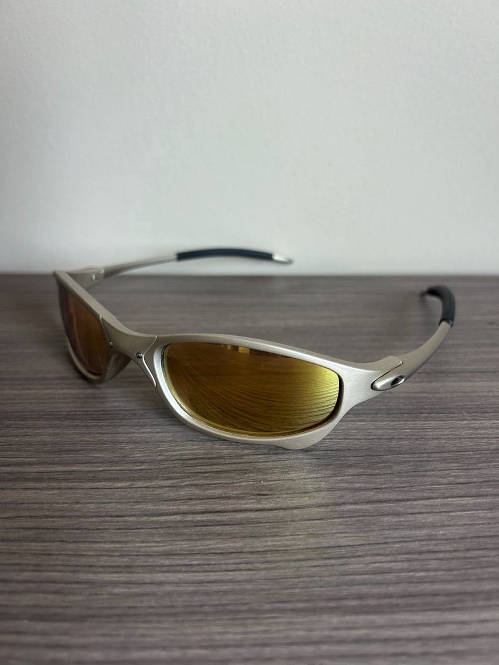 Men's Silver Frame Sunglasses with Gold Lenses